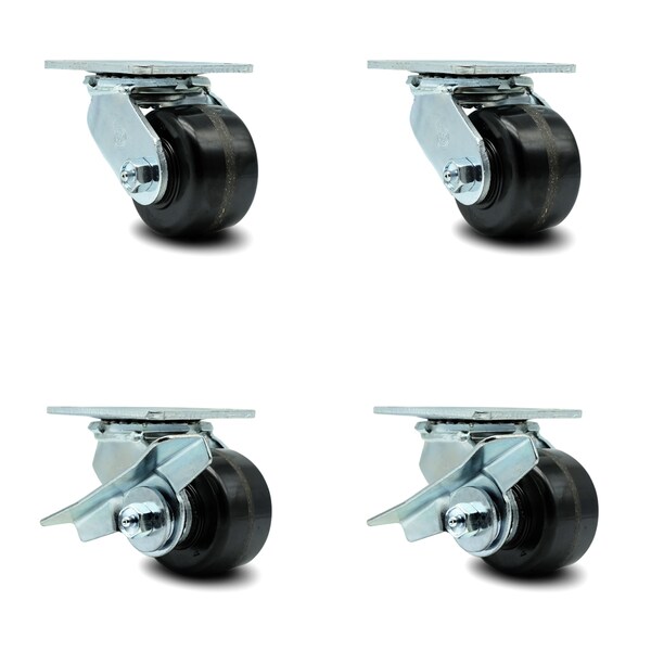 3.25 Inch Phenolic Swivel Caster Set with Roller Bearing 2 Brakes